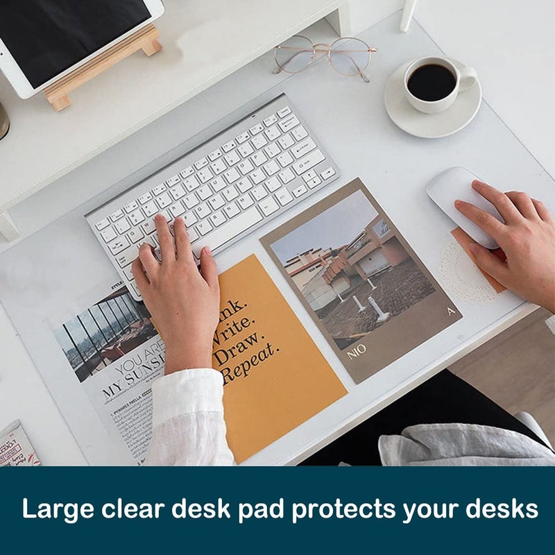 Wadrac Desk Mat Clear Plastic Office Home Table Pad Blotter Mats Writing Desk Topper Protector with Mouse Pad for Laptop Computer Desktop Keyboard Pads Multifunctional Mat Transparent Wipeable PVC 17x36 - Image 2